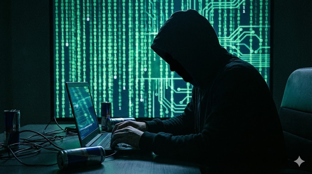 Cybersecurity concept with padlock and binary code background