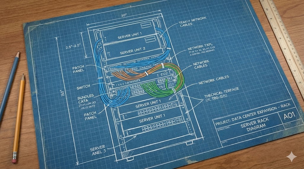Server room with glowing lights representing internet infrastructure